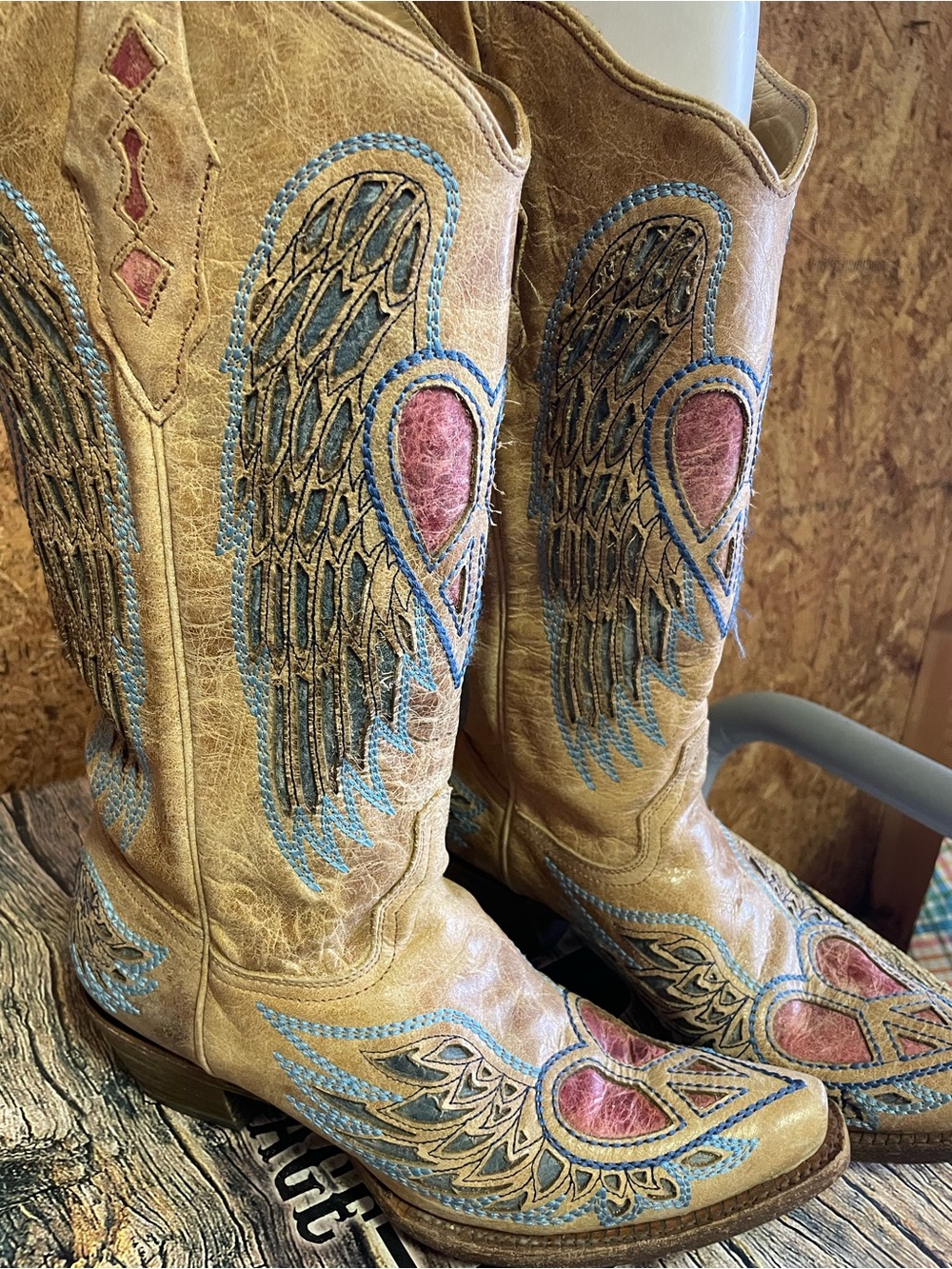 Corral Vintage Leather Cowboy Boots, Blue Jean Wing Embroidery - Picture 11 of 13